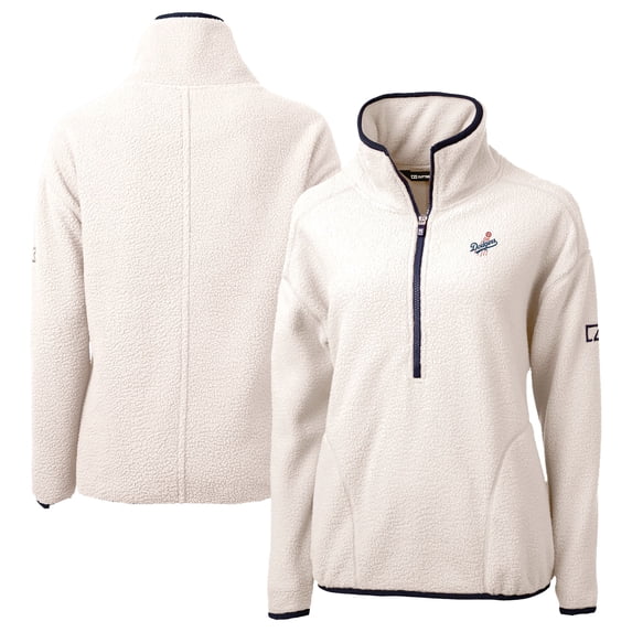 Women's Cutter & Buck Cream Los Angeles Dodgers Cascade Eco Sherpa Fleece Half-Zip Pullover Jacket