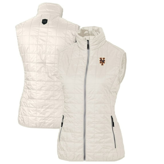 Women's Cutter & Buck Cream New York Mets Rainier PrimaLoft Eco Full-Zip Puffer Vest