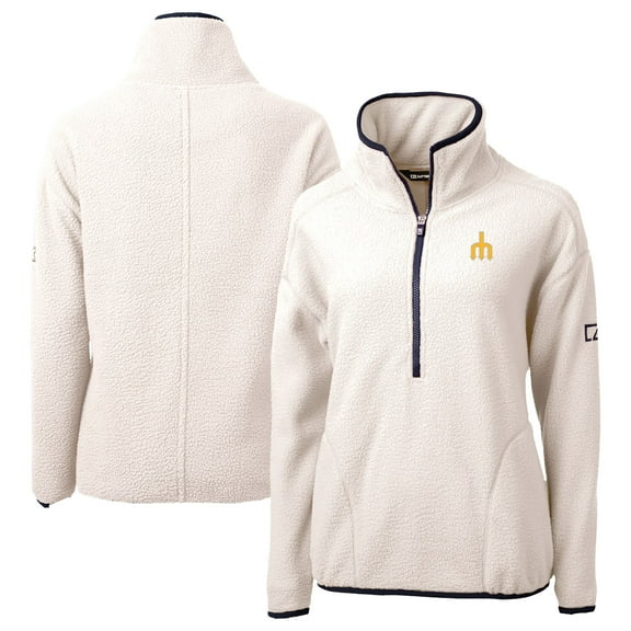 Women's Cutter & Buck Cream Seattle Mariners  Cascade Eco Sherpa Fleece Half-Zip Pullover Jacket