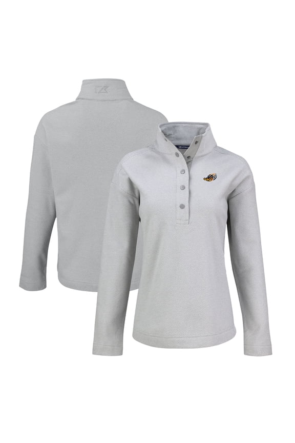 Women's Cutter & Buck Gray Akron RubberDucks Hunts Point Eco Textured Fleece Recycled Half-Snap Sweatshirt