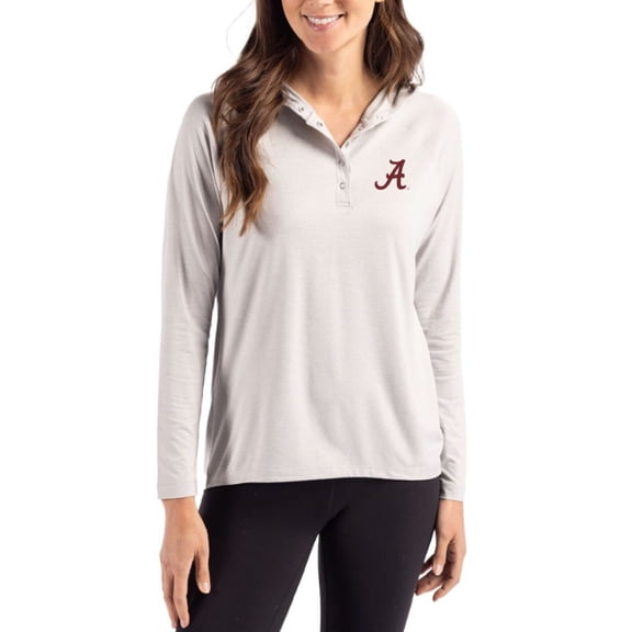 Women's Cutter & Buck Gray Alabama Crimson Tide Coastline Epic Comfort Recycled Hooded Raglan Quarter-Snap Shirt