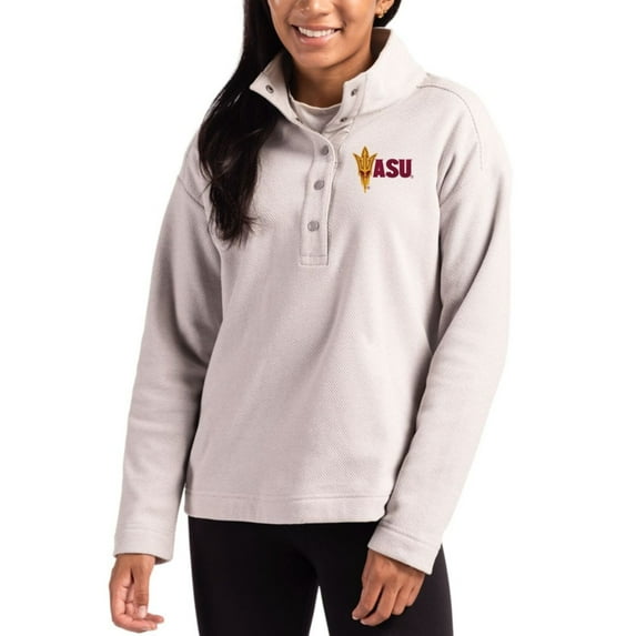 Women's Cutter & Buck Gray Arizona State Sun Devils Hunts Point Eco Textured Fleece Recycled Quarter-Snap Top