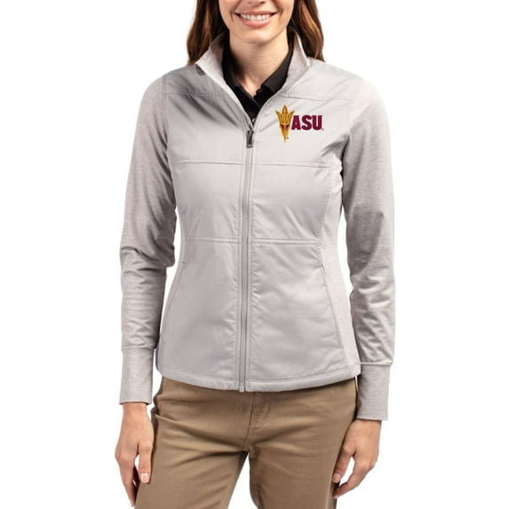 Women's Cutter & Buck Gray Arizona State Sun Devils Stealth Hybrid Quilted Full-Zip Windbreaker Jacket