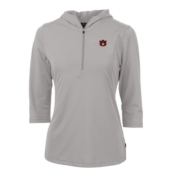 Women's Cutter & Buck Gray Auburn Tigers Virtue Eco Pique 3/4 Sleeve Half-Zip Pullover Hoodie
