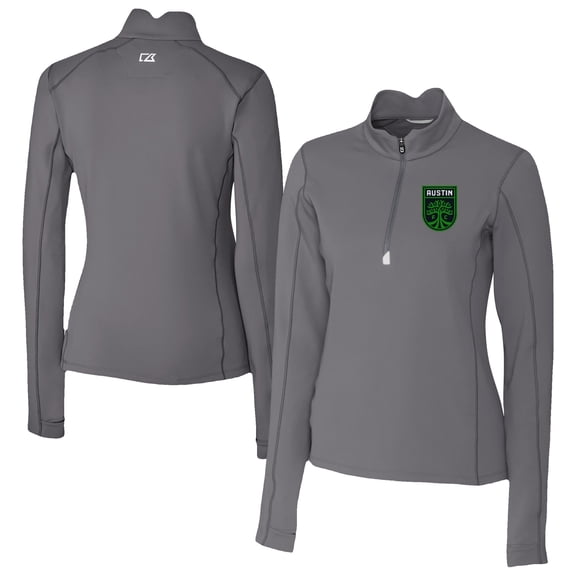 Women's Cutter & Buck  Gray Austin FC Traverse Stretch Eco Quarter-Zip Top