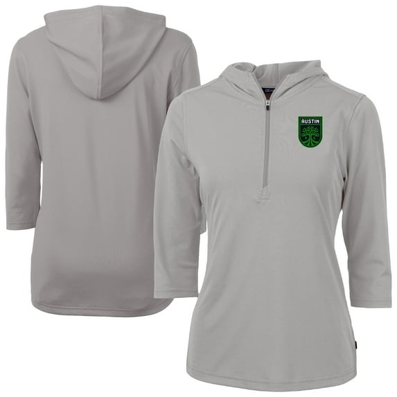 Women's-Cutter & Buck Gray Austin FC Virtue Eco Pique Recycled Half-Zip Pullover Hoodie
