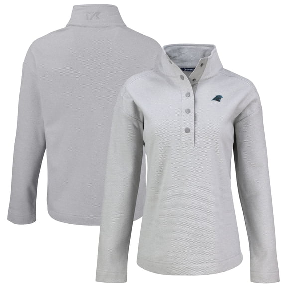 Women's Cutter & Buck Gray Carolina Panthers Hunts Point Eco Half-Snap Sweatshirt