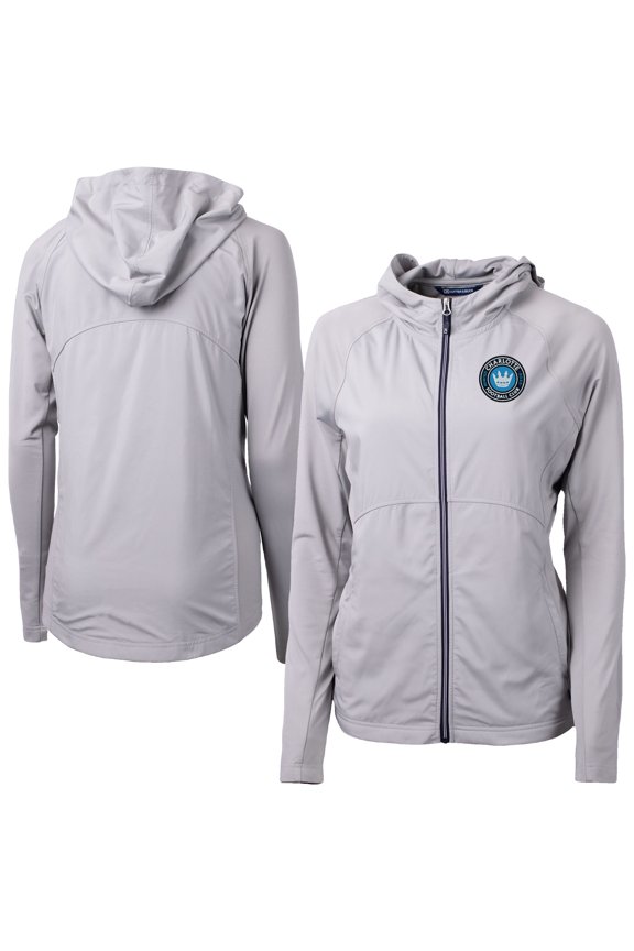 Women's-Cutter & Buck Gray Charlotte FC Adapt Eco Knit Hybrid Recycled Raglan Full-Zip Jacket