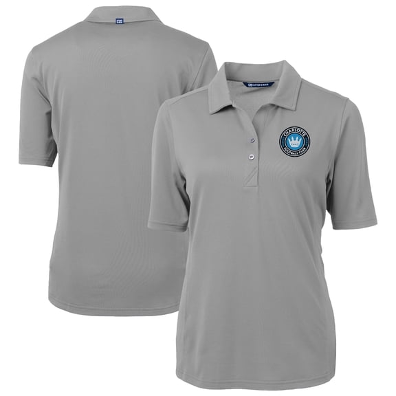 Women's-Cutter & Buck Gray Charlotte FC Virtue Eco Pique Recycled Polo