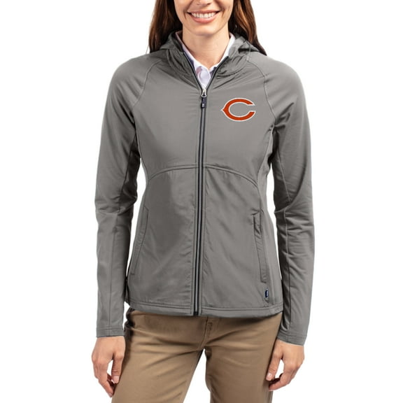 Women's Cutter & Buck Gray Chicago Bears Adapt Eco Knit Hybrid Recycled Raglan Full-Zip Hoodie Jacket