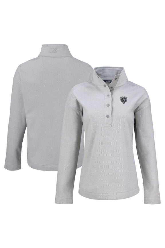 Women's Cutter & Buck Gray Chicago Bears Hunts Point Eco Half-Snap Sweatshirt