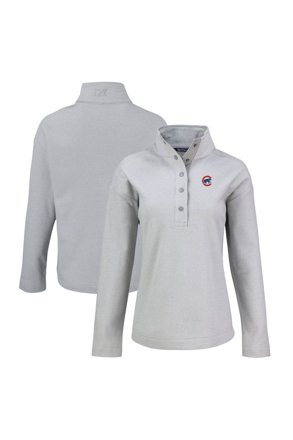Women's Cutter & Buck Gray Chicago Cubs Hunts Point Eco Half-Snap Jacket