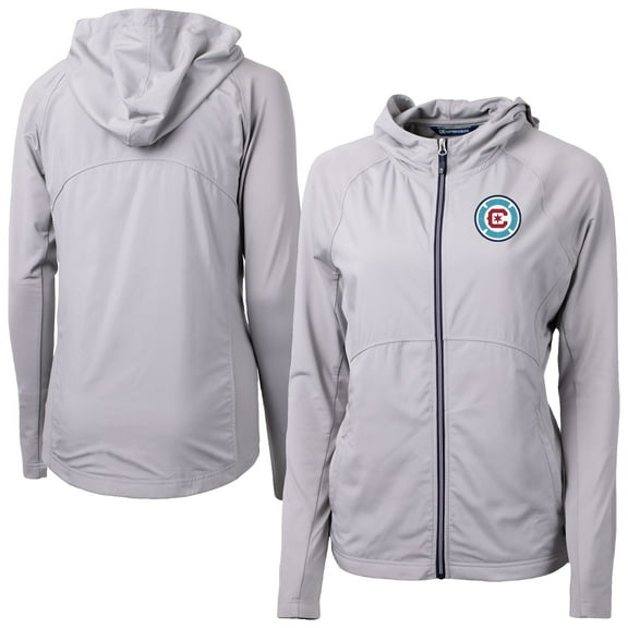 Women's-Cutter & Buck  Gray Chicago Fire Adapt Eco Knit Hybrid Recycled Raglan Full-Zip Jacket