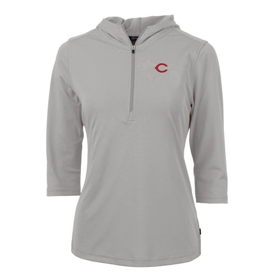 Women's Cutter & Buck Gray Cincinnati Reds Virtue Eco Pique 3/4 Sleeve Half-Zip Pullover Hoodie