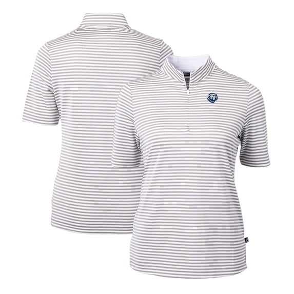 Women's Cutter & Buck Gray Citadel Bulldogs DryTec Virtue Eco Pique Stripe Recycled Polo