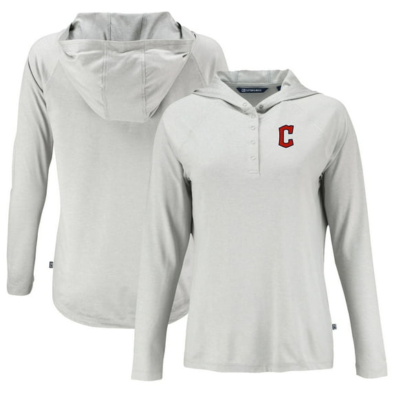 Women's Cutter & Buck Gray Cleveland Guardians Coastline Epic Comfort Eco Recycled Hoodie Raglan Long Sleeve T-Shirt
