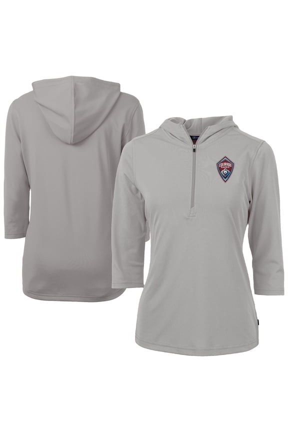 Women's-Cutter & Buck Gray Colorado Rapids Virtue Eco Pique Recycled Half-Zip Pullover Hoodie