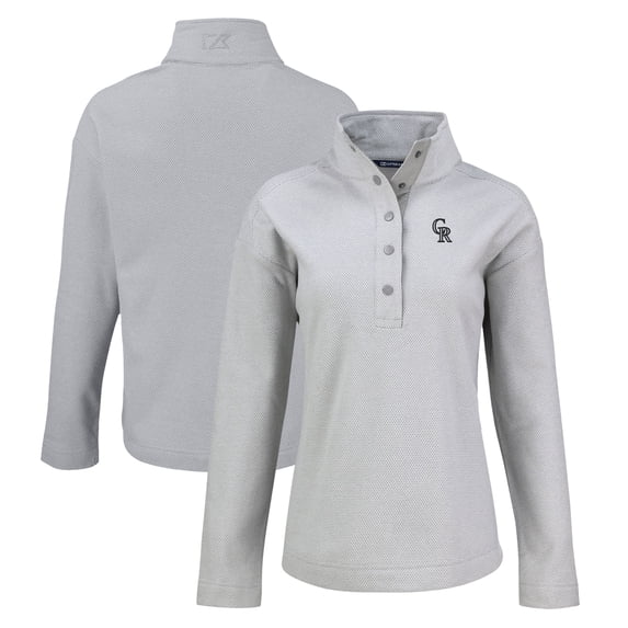 Women's Cutter & Buck Gray Colorado Rockies Hunts Point Eco Half-Snap Jacket