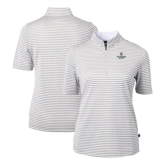 Women's Cutter & Buck Gray Colorado State Rams DryTec Virtue Eco Pique Stripe Recycled Polo