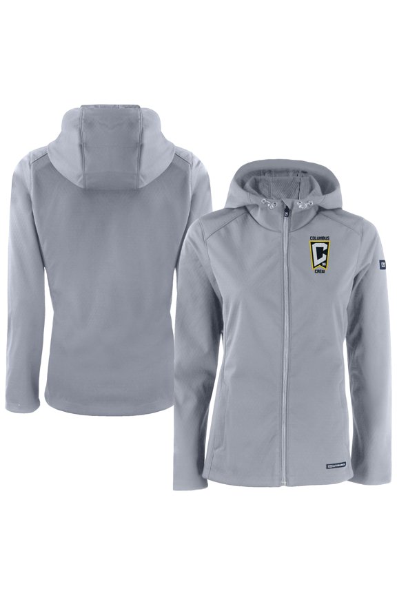 Women's-Cutter & Buck Gray Columbus Crew Evoke Eco Softshell Recycled Full-Zip Jacket