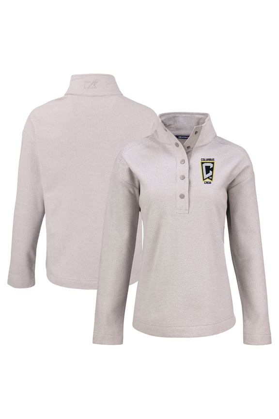 Women's-Cutter & Buck Gray Columbus Crew Hunts Point Eco Textured Fleece Recycled Quarter-Snap Pullover Top