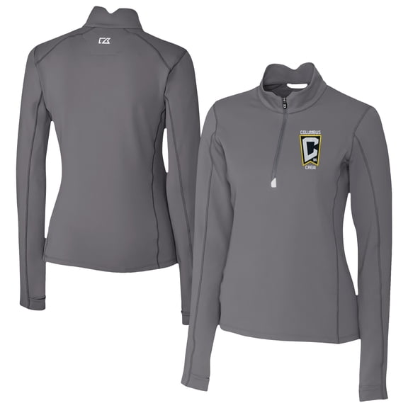 Women's Cutter & Buck  Gray Columbus Crew Traverse Stretch Eco Quarter-Zip Top