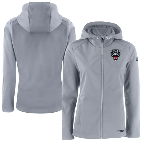 Women's-Cutter & Buck  Gray D.C. United Evoke Eco Softshell Recycled Full-Zip Jacket