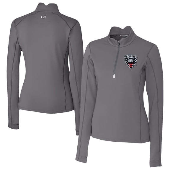 Women's Cutter & Buck  Gray D.C. United Traverse Stretch Eco Quarter-Zip Top