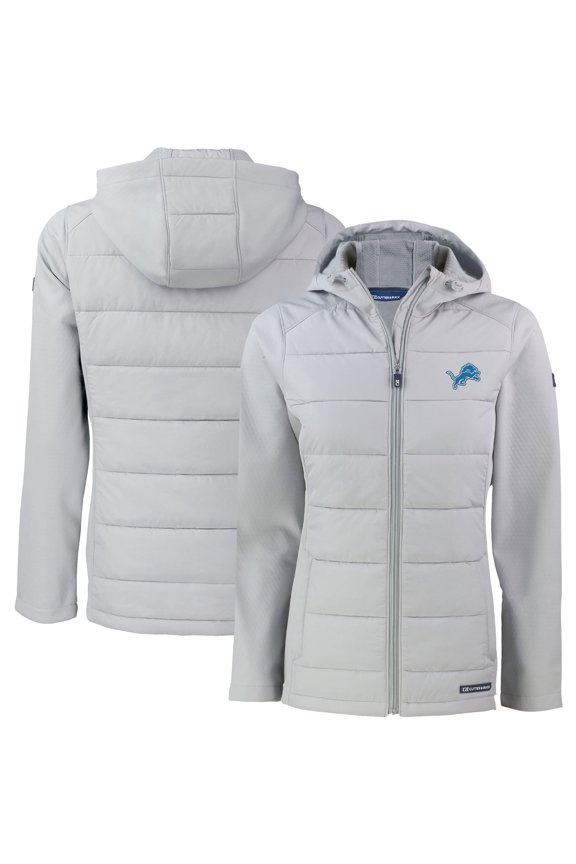 Women's Cutter & Buck Gray Detroit Lions Evoke PrimaLoft Hybrid Eco Softshell Recycled Full-Zip Hooded Jacket