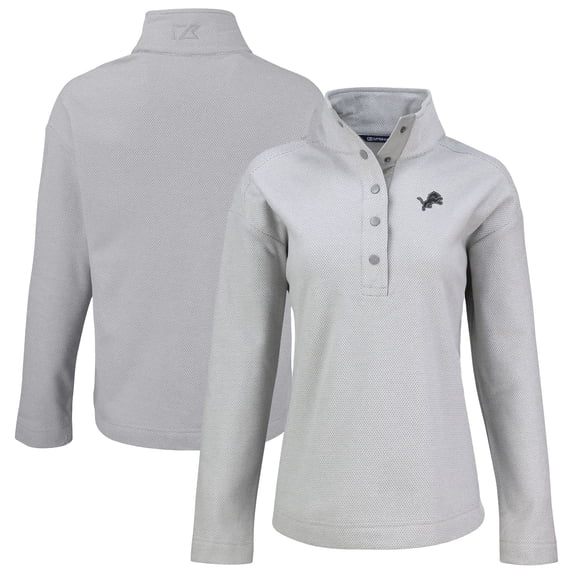 Women's Cutter & Buck Gray Detroit Lions Hunts Point Eco Half-Snap Sweatshirt
