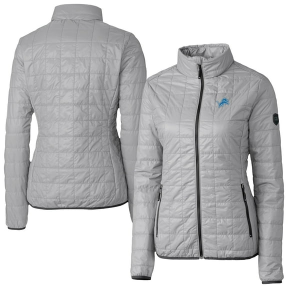 Women's Cutter & Buck Gray Detroit Lions Rainier PrimaLoft Eco Insulated Full-Zip Puffer Jacket
