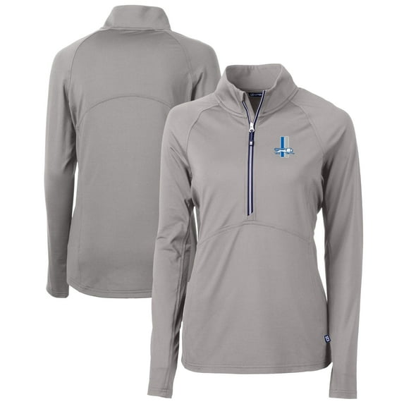 Women's Cutter & Buck Gray Detroit Lions Throwback Logo Adapt Eco Knit Stretch Recycled Half-Zip Pullover Top