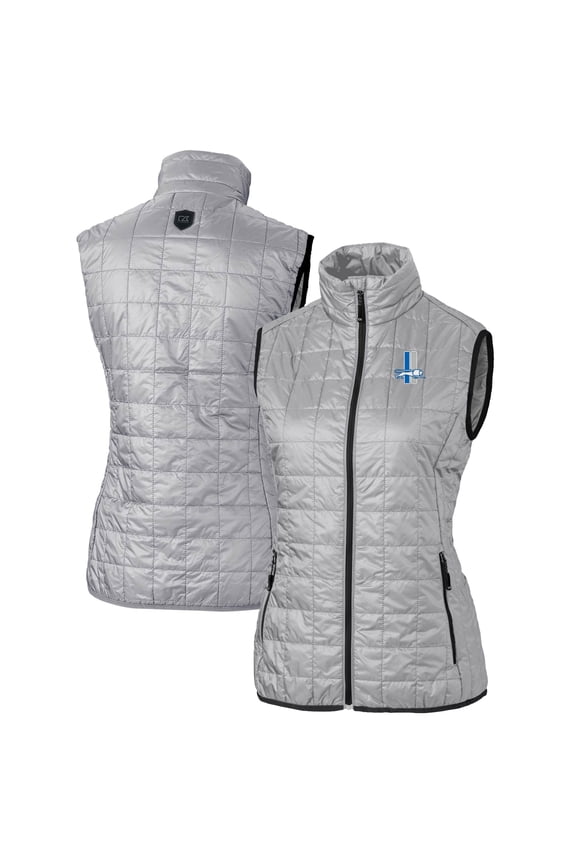 Women's Cutter & Buck Gray Detroit Lions Throwback Logo Rainier PrimaLoft Eco Full-Zip Puffer Vest