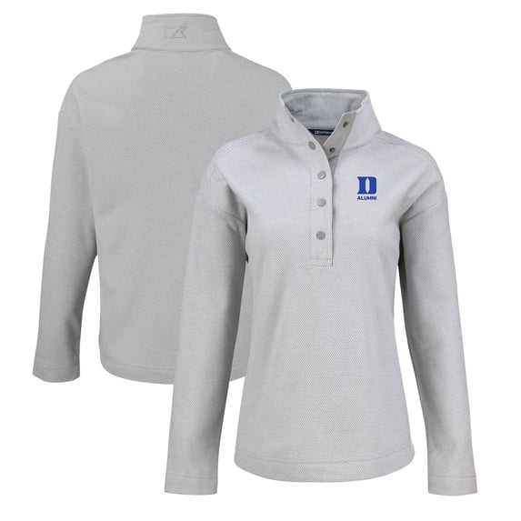Women's Cutter & Buck Gray Duke Blue Devils Hunts Point Eco Fleece Recycled Half-Snap Pullover Sweatshirt