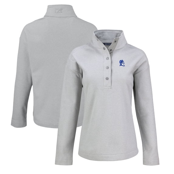 Women's Cutter & Buck Gray Duke Blue Devils Hunts Point Eco Fleece Recycled Half-Snap Pullover Sweatshirt