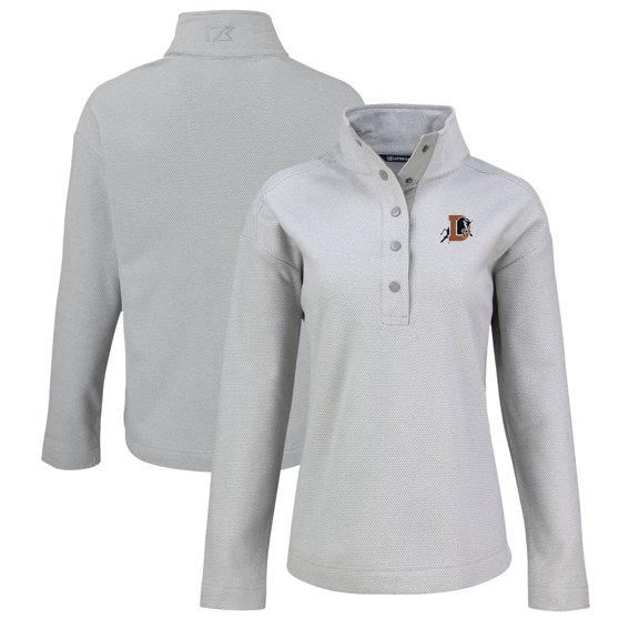 Women's Cutter & Buck Gray Durham Bulls Hunts Point Eco Textured Fleece Recycled Half-Snap Sweatshirt