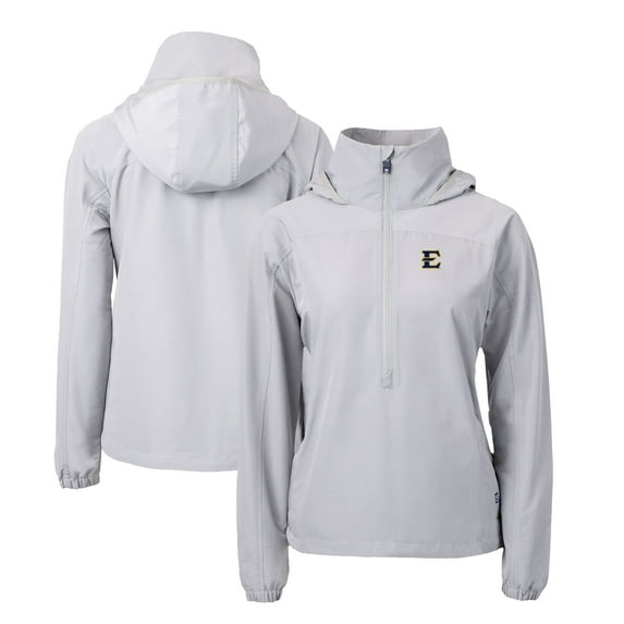 Women's Cutter & Buck Gray ETSU Buccaneers Charter Eco Recycled Half-Zip Anorak Jacket