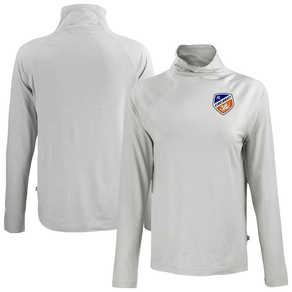 Women's-Cutter & Buck Gray FC Cincinnati Coastline Epic Comfort Eco Recycled Funnel-Neck Top