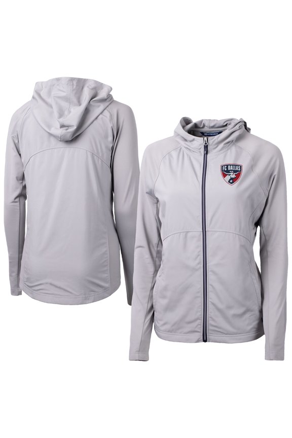 Women's-Cutter & Buck Gray FC Dallas Adapt Eco Knit Hybrid Recycled Raglan Full-Zip Jacket