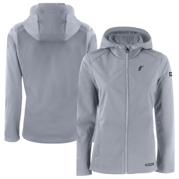 Women's Cutter & Buck Gray Florida Marlins Cooperstown Collection Evoke Eco Softshell Recycled Full-Zip Jacket