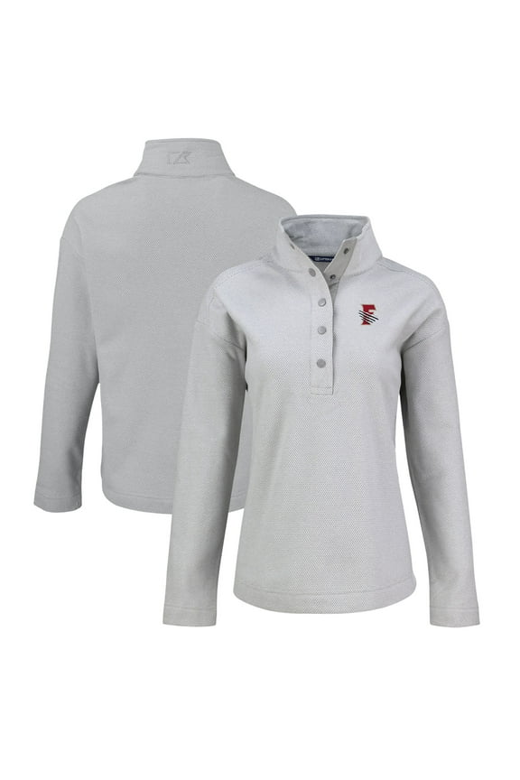 Women's Cutter & Buck Gray Fresno Grizzlies Hunts Point Eco Textured Fleece Recycled Half-Snap Sweatshirt