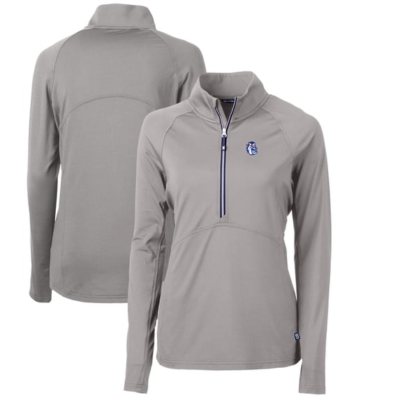 Women's Cutter & Buck Gray Fresno State Bulldogs Adapt Eco Knit Stretch Recycled Half-Zip Pullover Top