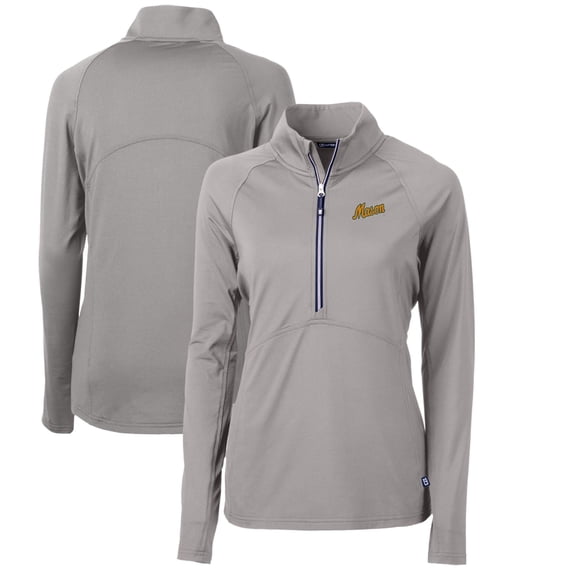 Women's Cutter & Buck Gray George Mason Patriots Adapt Eco Knit Stretch Recycled Half-Zip Pullover Top