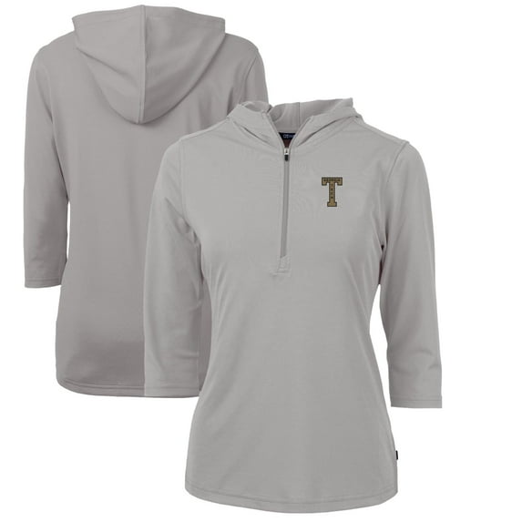 Women's Cutter & Buck Gray Georgia Tech Yellow Jackets Vault Virtue Eco Pique Recycled Half-Zip Pullover Hoodie