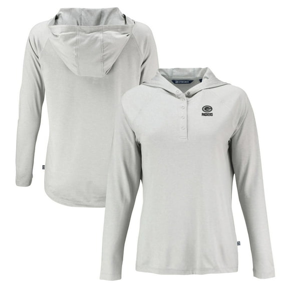 Women's Cutter & Buck Gray Green Bay Packers Coastline Epic Comfort Eco Recycled Long Sleeve Hoodie T-Shirt