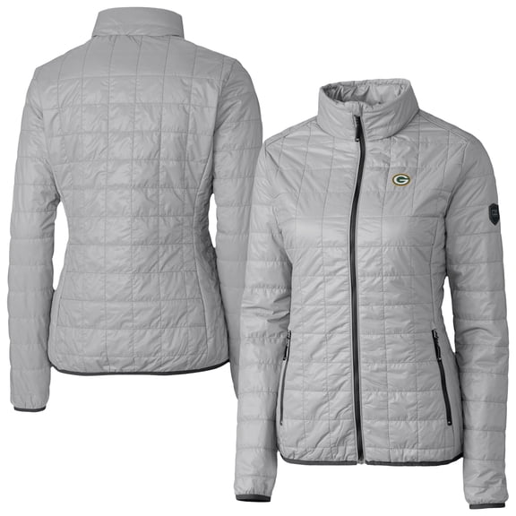Women's Cutter & Buck Gray Green Bay Packers Rainier PrimaLoft Eco Insulated Full-Zip Puffer Jacket
