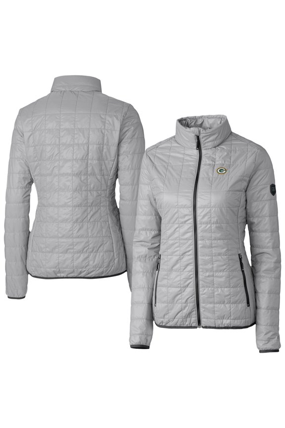 Women's Cutter & Buck Gray Green Bay Packers Rainier PrimaLoft Eco Insulated Full-Zip Puffer Jacket