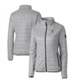 thumbnail image 1 of Women's Cutter & Buck Gray Harvard Crimson Rainier Eco Insulated Puffer Full-Zip Jacket, 1 of 3