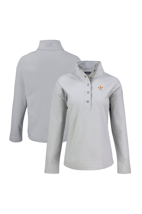 Women's Cutter & Buck Gray Houston Astros Hunts Point Eco Half-Snap Jacket