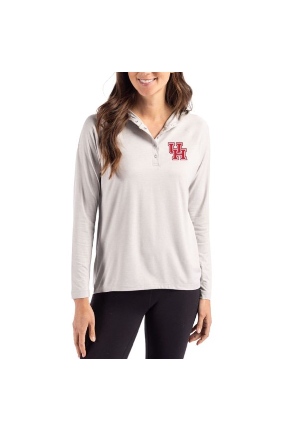 Women's Cutter & Buck Gray Houston Cougars Coastline Epic Comfort Recycled Hooded Raglan Quarter-Snap Shirt